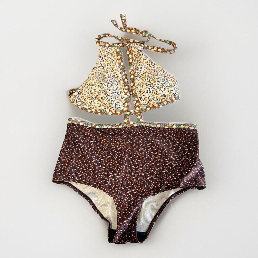 Zimmermann Sz 2 (6/8) Floral Swimsuit One Piece Cutout Halter Bikini